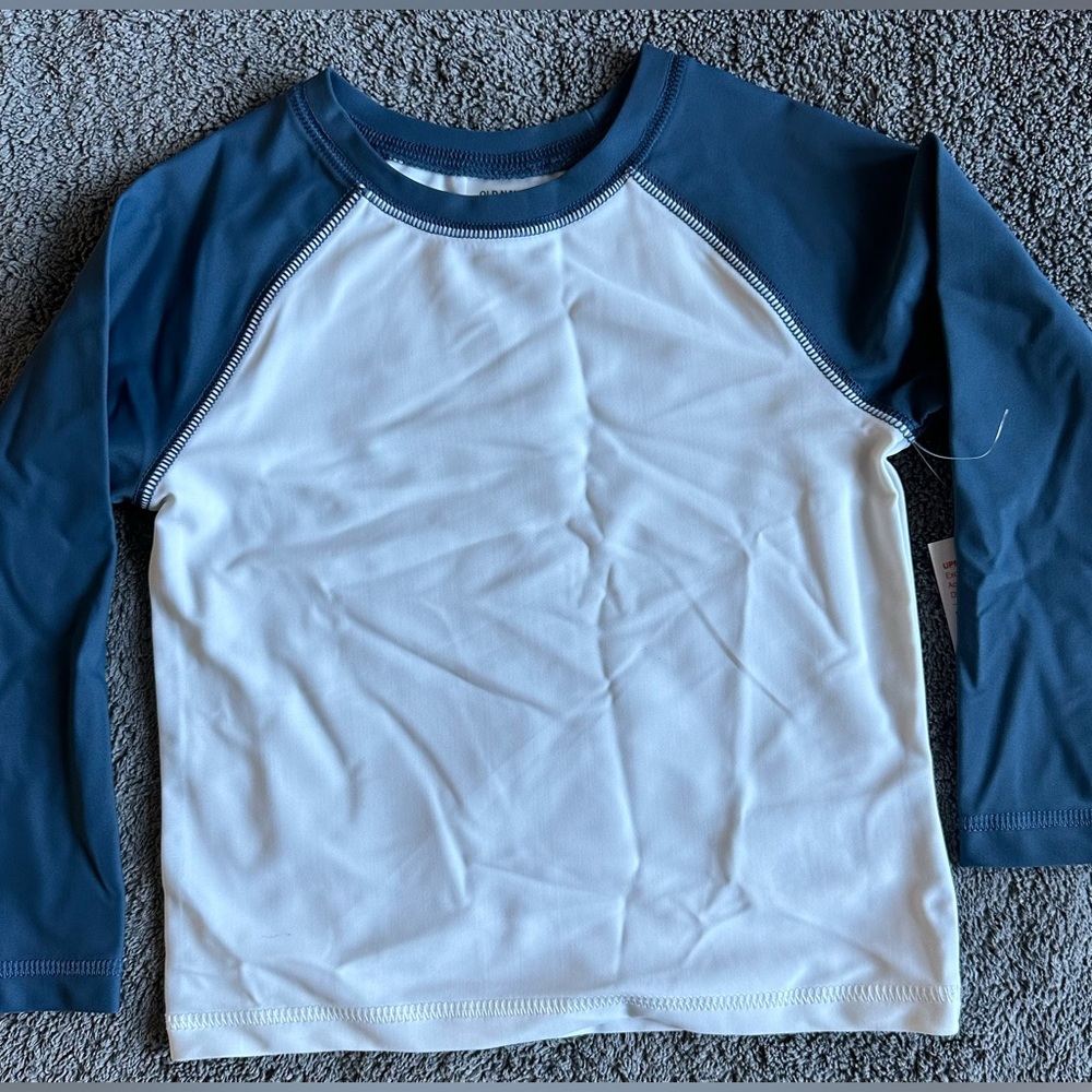 Old Navy Toddler Long Sleeve Rashguard Swim Shirt - White & Navy Blue - 2T